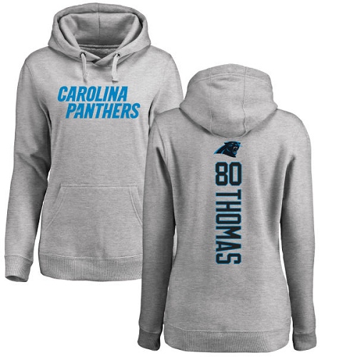 Carolina Panthers Ash Women Ian Thomas Backer NFL Football #80 Pullover Hoodie Sweatshirts